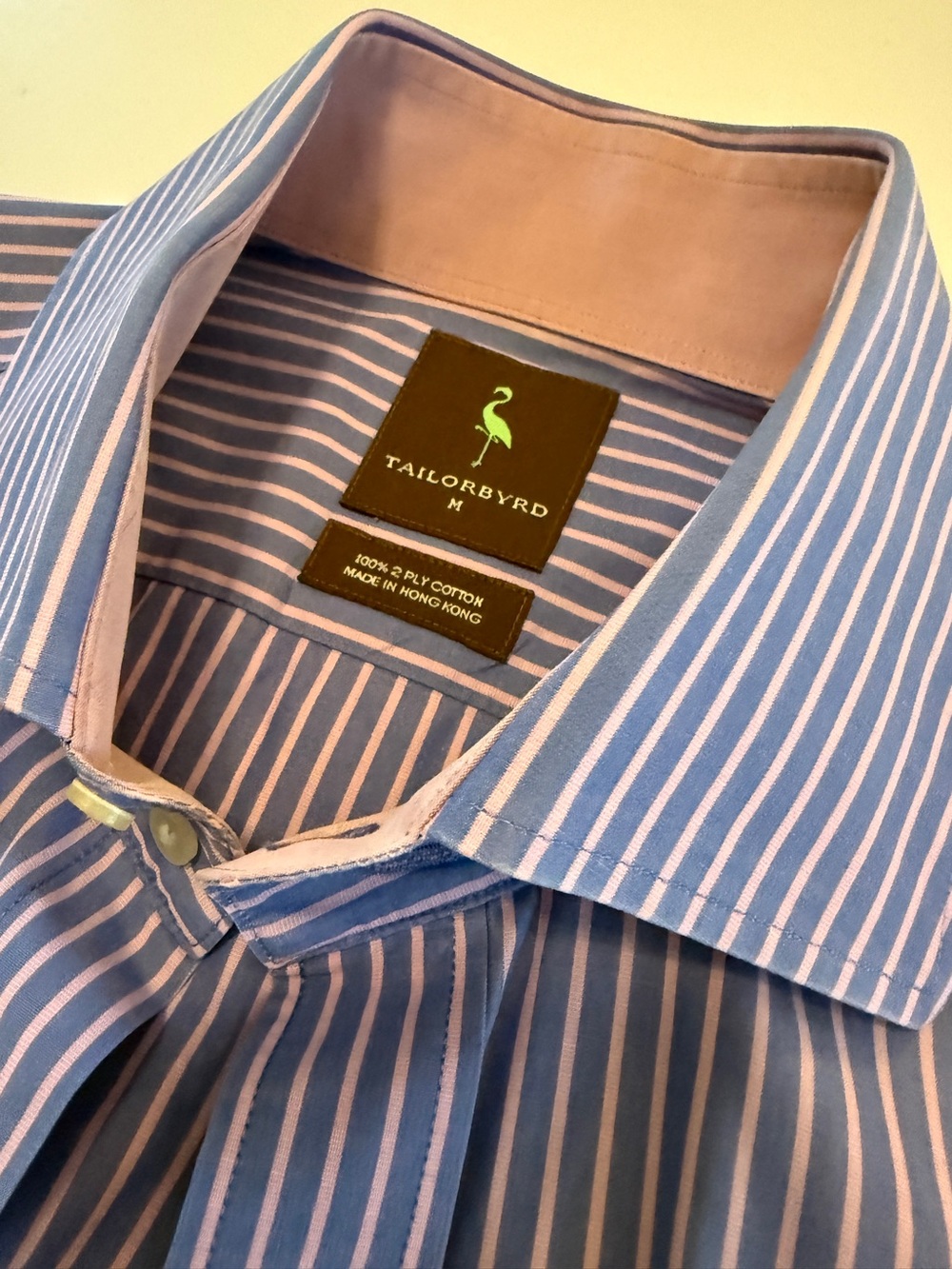 TailorByrd Men’s Medium Blue & Pink Stripe Dress Shirt | 100% 2-Ply Cotton